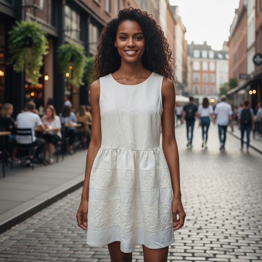 BAR THREE Size L Ivory Knit Fit & Flare Lace Overlay Dress R $69
